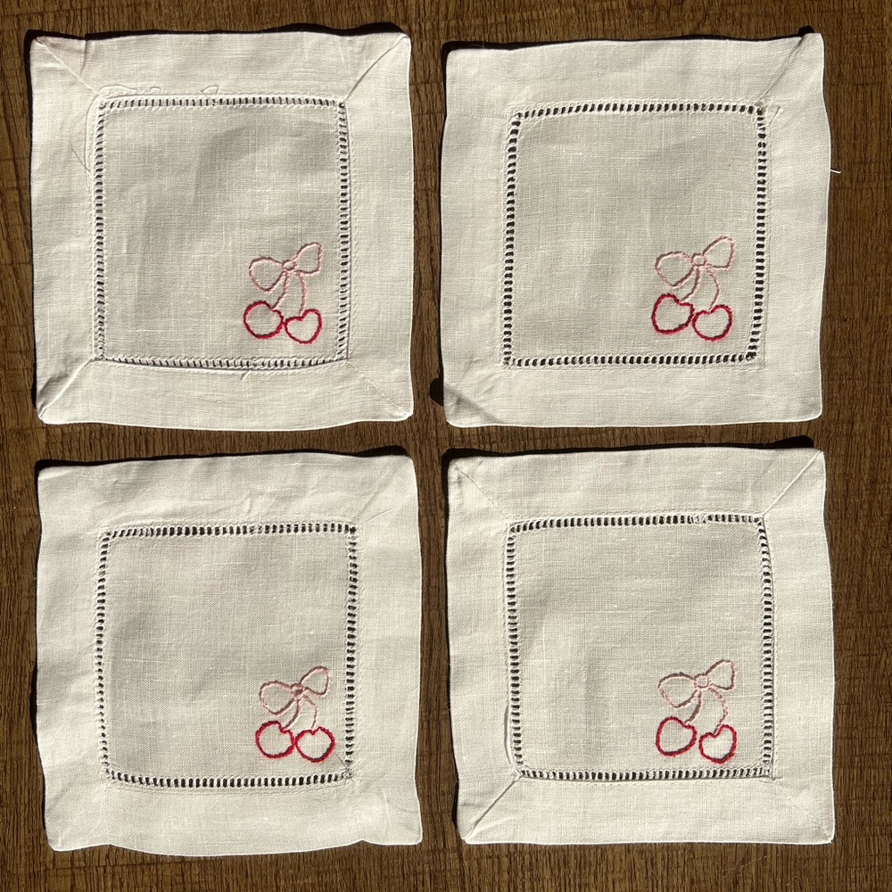 Set of 4 Linen Hand Embroidered Napkins